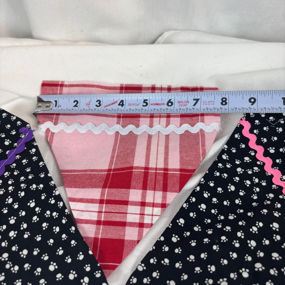 Handmade Dog Bandana Set of 3 Pink Plaid &‎ Paws Print Rickrack Trim Sz M